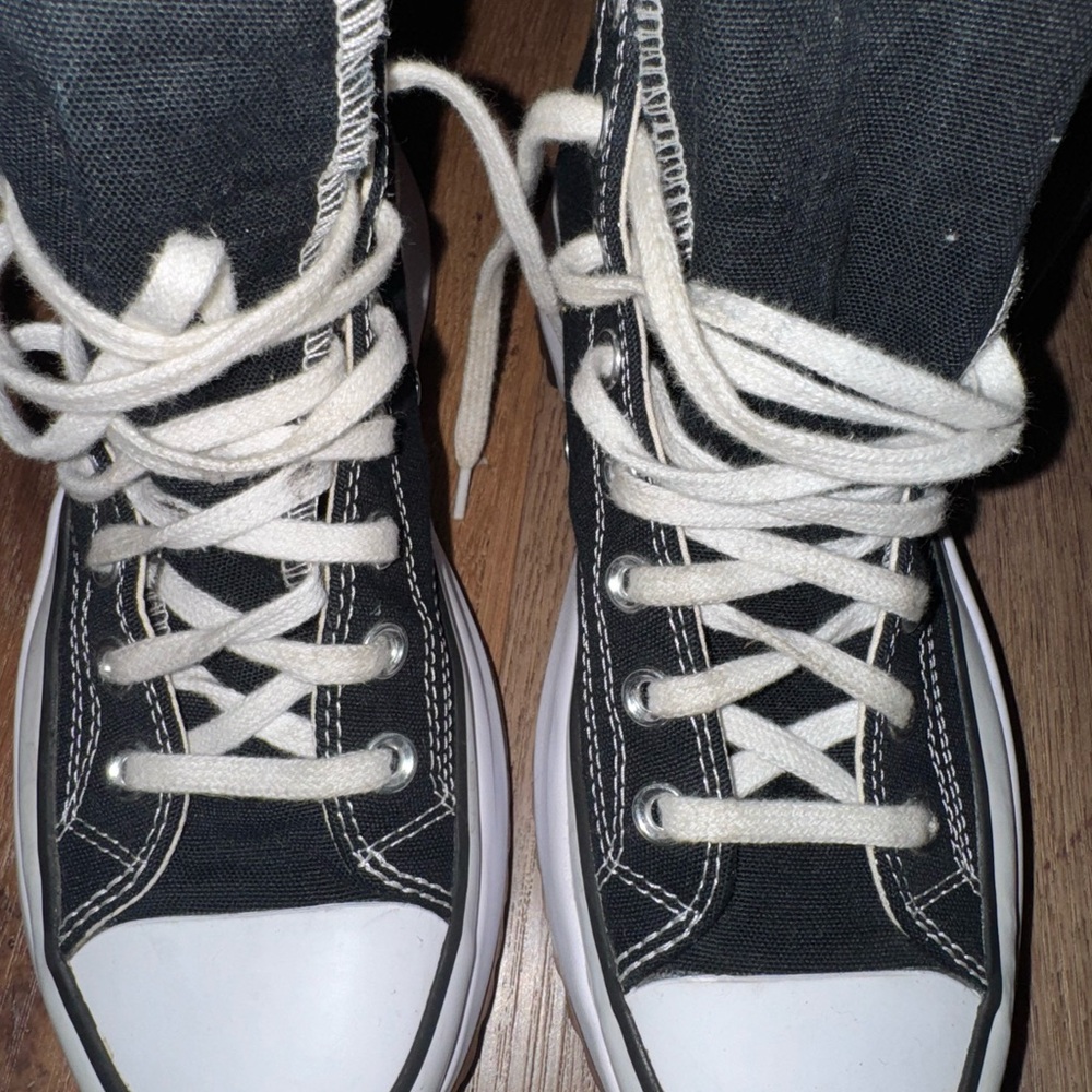 Converse Black and White High-Tops with Brown Soles